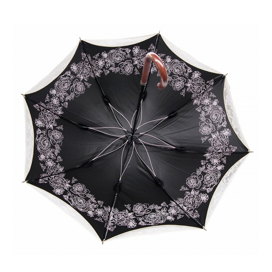 新品 クリアーハンドル シルク100% 上品ボタニカル柄 晴雨兼用パラソル 日傘 晴雨兼用長 ボタニカル柄プリント （傘）｜MOONBAT