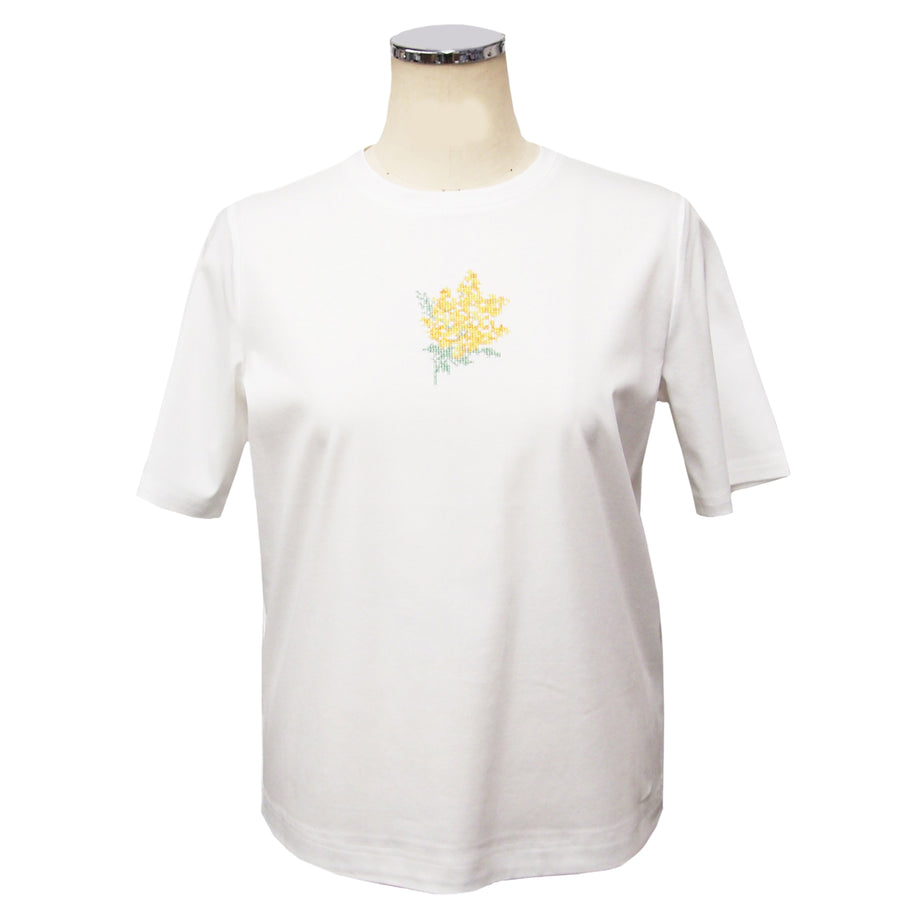 Embroidered short sleeve T-shirt mimosa – シェニール織のカワサキ