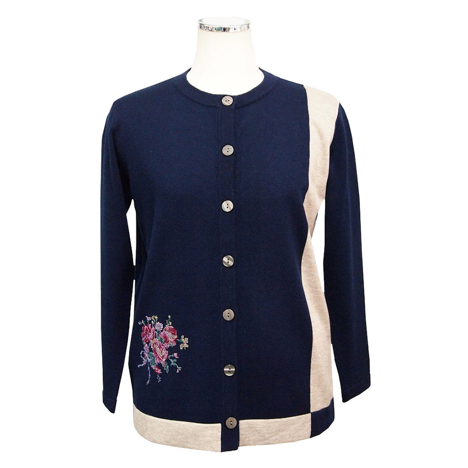 embroidered intarsia cardigan – シェニール織のカワサキ公式通販